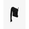 Mistress Rocks Womens Black Eyelet-trim Single-sleeve Crepe-jersey Top In Black