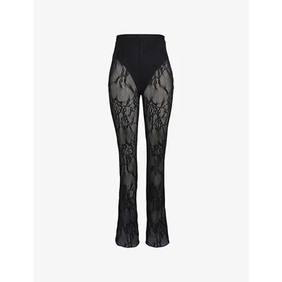 Mistress Rocks Womens Black High-rise Sheer Mesh And Lace Trousers
