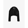 Mistress Rocks Womens Oversized Textured Cropped Woven Puffer Jacket Black In Black