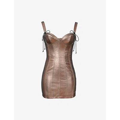 Mistress Rocks Womens Lace-up Slim-fit Faux-leather Mini Dress Bronze