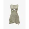 Mistress Rocks Womens  Cut-out Slim-fit Stretch-jersey Mini Dress In Printed Khaki