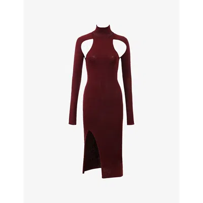 Mistress Rocks Womens  Cut-out High-neck Jersey Midi Dress In Dark Cherry