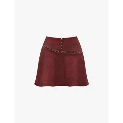 Mistress Rocks Womens Dark Cherry Zip-embellished High-rise Vegan-leather Mini Skirt