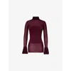 Mistress Rocks Womens High-neck Long-sleeve Corseted Mesh Top Dark Plum In Dark Plum