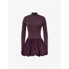 Mistress Rocks Womens Puff-ball Long-sleeve Stretch-crepe Mini Dress Dark Plum In Dark Plum