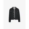Mistress Rocks Womens  Distressed Patch-pocket Denim Jacket In Distressed Black