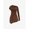 Mistress Rocks Womens Square-neck Puff-sleeve Broderie Cotton Mini Dress Earth