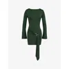 Mistress Rocks Womens Ring-embellished Long-sleeve Draped Stretch-jersey Mini Dress Evergreen In Evergreen