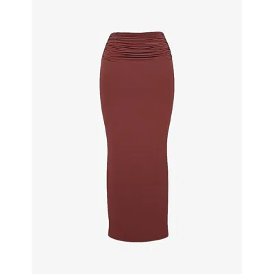Mistress Rocks Womens Gathered Slim-fit High-rise Stretch-jersey Maxi Skirt Coffee