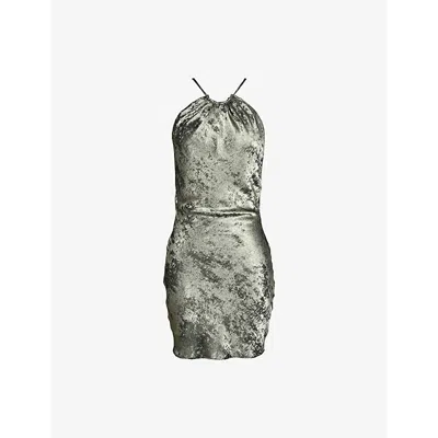 Mistress Rocks Womens Gold Halterneck Backless Lamé Mini Dress Xs