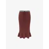 Shop Mistress Rocks Womens Lace And Ruffle-trim Mid-rise Woven Midi Skirt Coffee