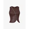 Mistress Rocks Womens Asymmetric-zip Sleeveless Faux Leather Top Earth In Earth