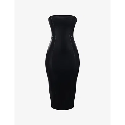MISTRESS ROCKS WOMENS BANDEAU VINYL MIDI DRESS BLACK
