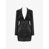 Mistress Rocks Womens  Bold Moves Lapel-collar Long-sleeve Vegan-leather Mini Dre In Black