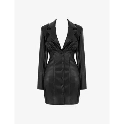 Mistress Rocks Womens  Bold Moves Lapel-collar Long-sleeve Vegan-leather Mini Dre In Black