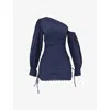 Mistress Rocks Womens Navy Broderie Slim-fit Off-shoulder Cotton Mini Dress In Navy