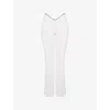 MISTRESS ROCKS WOMENS IVORY CRYSTAL-TRIM SLIM-FIT HIGH-RISE CREPE TROUSERS