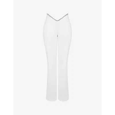 Mistress Rocks Womens Crystal-trim Slim-fit High-rise Crepe Trousers Ivory