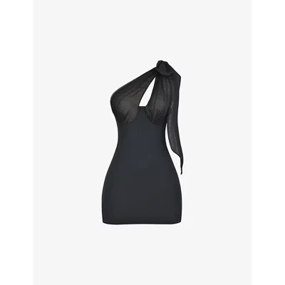 Mistress Rocks Womens Black Cut-out Bow-embellished Stretch-woven Top