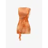 Mistress Rocks Womens  Cut-out Halter-neck Ombre Stretch-mesh Mini Dre In Butterscotch
