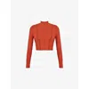 Mistress Rocks Womens Gathered Long-sleeve Stretch-mesh Top Burnt Orange In Burnt Orange