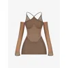 Mistress Rocks Womens Mocha Halterneck Corset Stretch-cotton Twill Mini Dress In Mocha