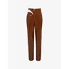 Mistress Rocks Womens  Hasten Cut-out Wide-leg Mid-rise Faux-leather Trousers In Toffee