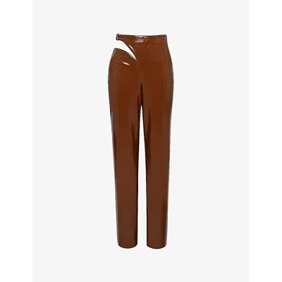 Mistress Rocks Womens  Hasten Cut-out Wide-leg Mid-rise Faux-leather Trousers In Toffee