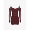 Mistress Rocks Womens Lace-up Corset Stretch-woven Mini Dress Dark Cherry In Dark Cherry