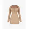 Mistress Rocks Long Sleeve Cocktail Minidress In French Beige