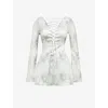 Mistress Rocks Womens Marble-print Lace-up Satin Mini Dress In Marble