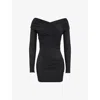 Mistress Rocks Womens Black Off-shoulder Gathered Stretch-jersey Mini Dress In Black