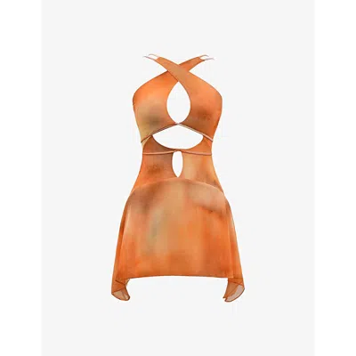 Mistress Rocks Womens  Ombre Cut-out Slim-fit Stretch-mesh Mini Dress In Orange