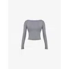 Mistress Rocks Womens  Open-back Long-sleeve Stretch-jersey Top In Steel