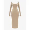 Mistress Rocks Open Back Long Sleeve Body-con Dress In Camel