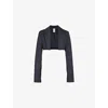 Mistress Rocks Womens Dark Grey Peak-lapel Cropped Woven Blazer In Dark Grey