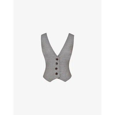 Mistress Rocks Womens  Plunge-neck Slim-fit Checked Stretch-woven Waistcoat In Brown
