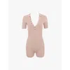 Mistress Rocks Womens  Recess Open-back Ribbed-knit Playsuit In Beige
