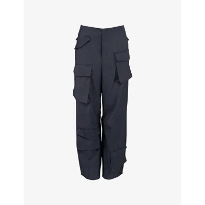 Mistress Rocks Womens Tapered-leg Cargo-pocket Stretch-tailored Trousers Dark Grey