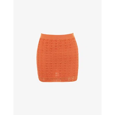 MISTRESS ROCKS WOMENS TANGERINE DAINTY TIERED SPIRAL-FRILL POINTELLE-KNIT SKIRT