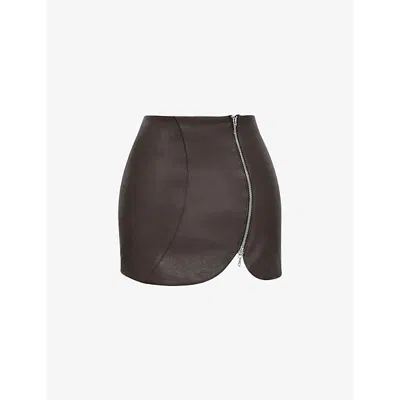 Mistress Rocks Womens  Zip-embellished High-rise Vegan-leather Mini Skirt In Earth