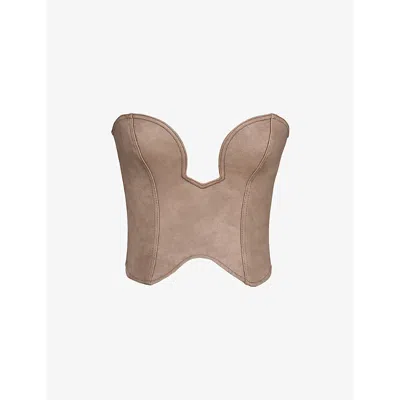Mistress Rocks Womens Strapless Faux-leather Corset Top Mocha