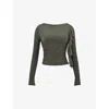 Mistress Rocks Womens Moss Ruffle-trim Woven Top In Moss