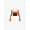 Mistress Rocks Womens  Graphic-print Halter-neck Corseted Stretch-mesh Top In Orange