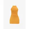 Mistress Rocks Womens Halter-neck Lace-trim Woven Mini Dress Orange In Orange