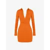 Mistress Rocks Womens  Marquis Button-down Long-sleeve Stretch-jersey Mini Dress In Orange