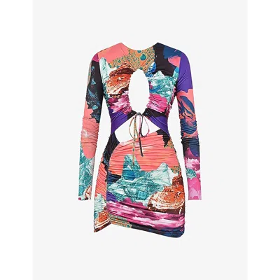 Mistress Rocks Womens  Fame Graphic-print Key-hole Stretch-jersey Mini Dre In Printed