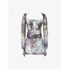Mistress Rocks Womens Printed Lace-up Slim-fit Faux-leather Mini Dress