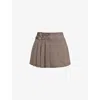 Mistress Rocks Womens Sandstone Buckle-embellished Mid-rise Pleated Wool-blend Mini Skirt In Sandstone