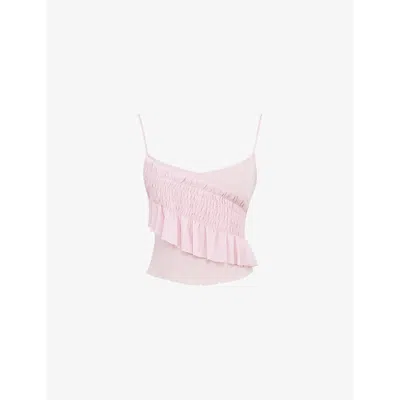 Mistress Rocks Womens Pink Shirred-panel Ruffled-trim Georgette Cami Top